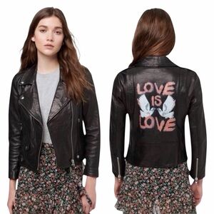 RARE Rebecca Minkoff Wes Love Doves Moto 100% Lambskin Leather Jacket